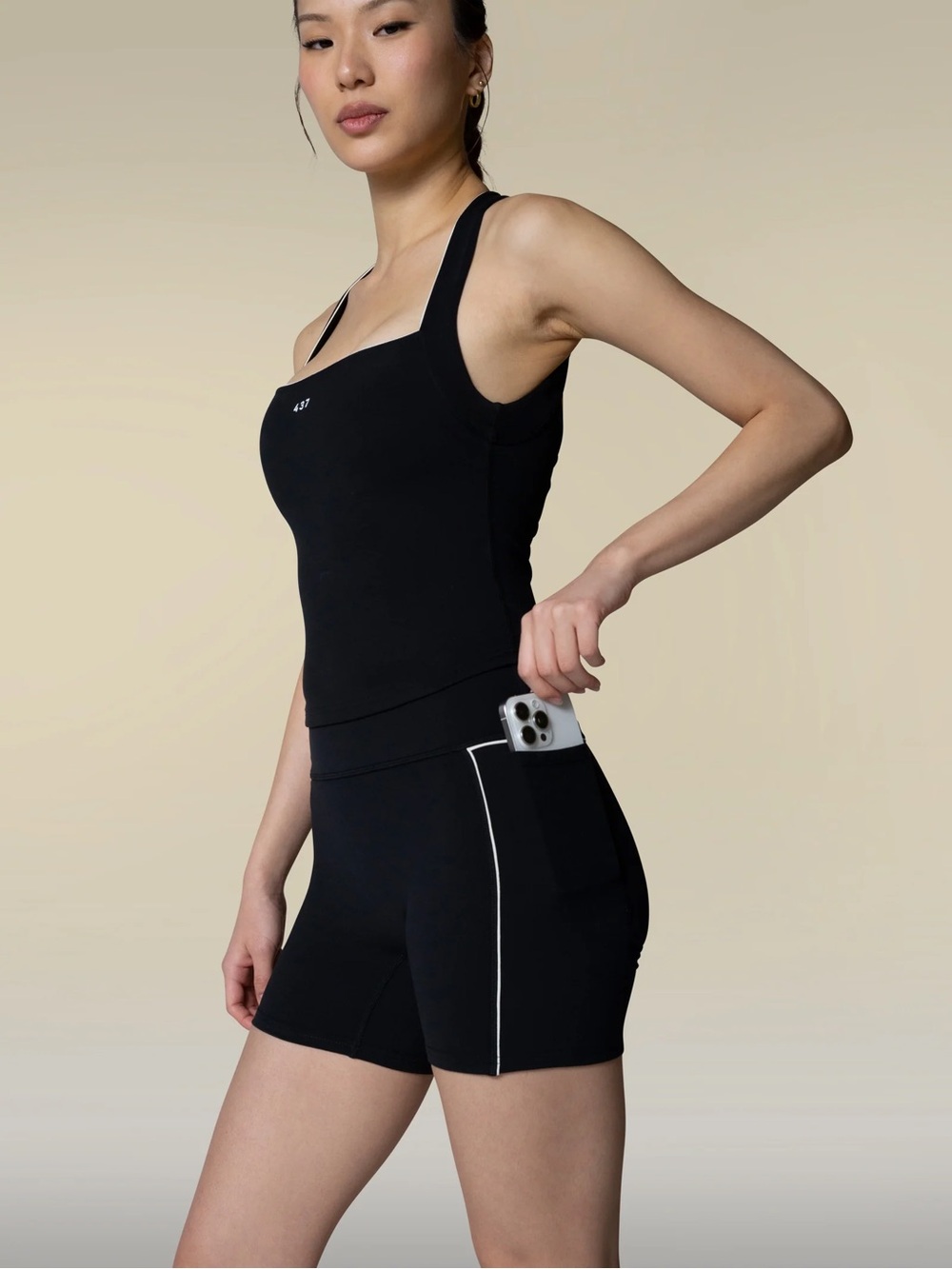 437 Black Square-Neck Tank and Short Set - Picture 3 of 6